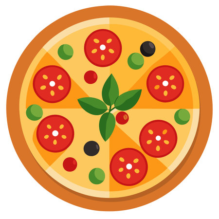 A pizza with tomatoes and olives. AI generated. Vector iconのイラスト素材