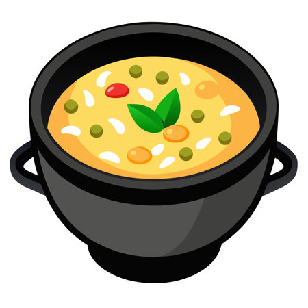 Corn chowder soup in black bowl. AI generated. Vector iconのイラスト素材