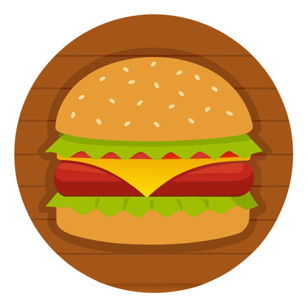 Cheese burger on wooden background. AI generated. Vector iconのイラスト素材