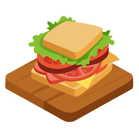 Close-up of a blt sandwich on a wooden board. AI generated. Vector iconのイラスト素材