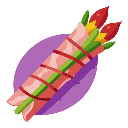 Grilled violet asparagus wrapped with bacon. Top view. AI generated. Vector iconのイラスト素材
