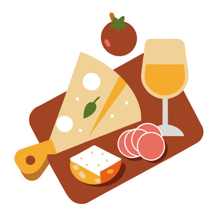 Board with jamon and cheese. Aperitif on the board. AI generated. Vector iconのイラスト素材