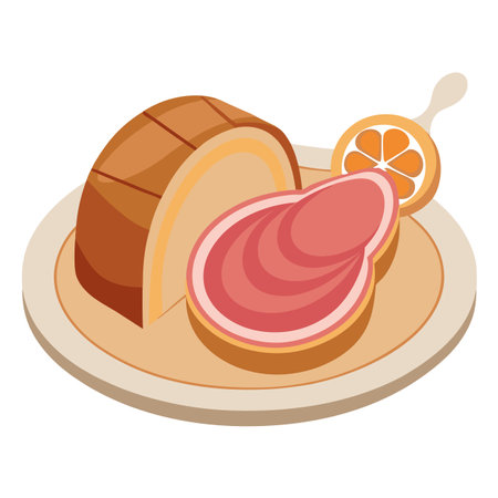A plate of ham and bread with a crusty bread on the right. AI generated. Vector iconのイラスト素材