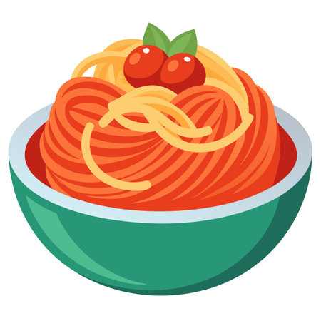 Cooking spaghetti noodles pasta food serving tomato sauce. AI generated. Vector iconのイラスト素材