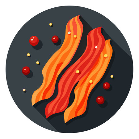 Crispy bacon strips on a slate plate with peppercorns.. AI generated. Vector iconのイラスト素材