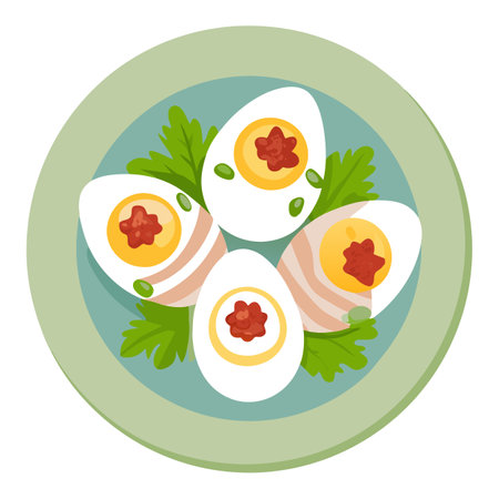 Gourmet Deviled Eggs: Avocado, Bacon, and Parsley Delight. AI generated. Vector iconのイラスト素材