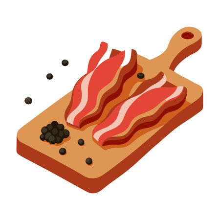 A close up of bacon on a cutting board with some black pepper. AI generated. Vector iconのイラスト素材