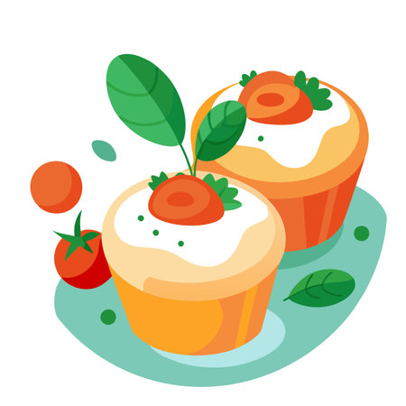 Enjoying freshly made breakfast egg muffins garnished with herbs. AI generated. Vector iconのイラスト素材