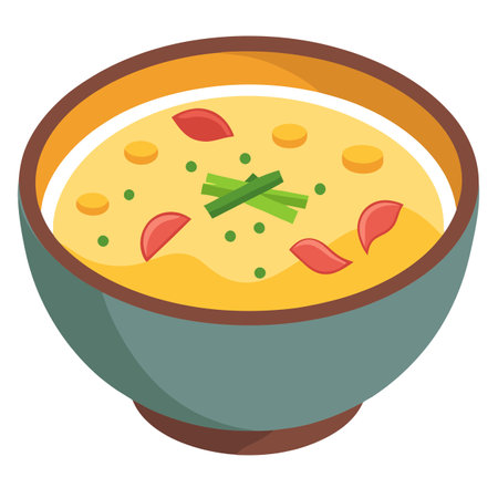Creamy baked potato soup with bacon, scallions and cheese, . AI generated. Vector iconのイラスト素材