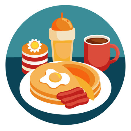Full Breakfast with Bacon, Eggs, and Pancakes, Country Style. AI generated. Vector iconのイラスト素材