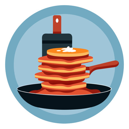 A stack of bacon atop a counter, beside a frying pan and spatula. AI generated. Vector iconのイラスト素材