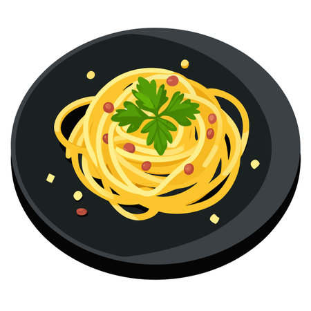 Closeup carbonara on a black plate, with parsley, and parmesan. AI generated. Vector iconのイラスト素材
