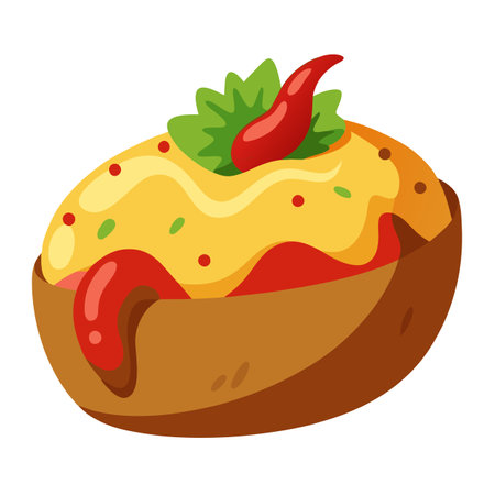 Delicious Baked Potato with Chili and Cheese Isolated on a Transparent Background.. AI generated. Vector iconのイラスト素材