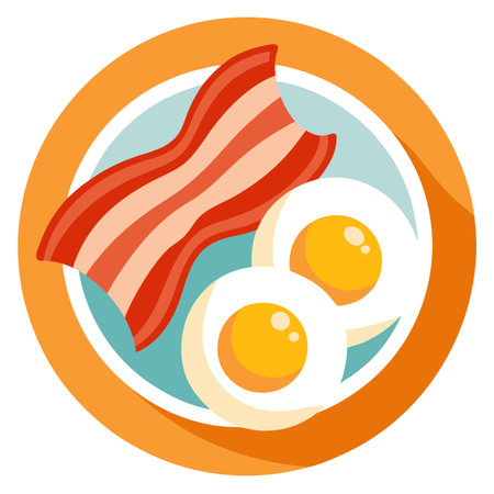 Crispy Fried Eggs with Bacon, Close-up, Food Photography, Plate, Breakfast, eggs, bacon. AI generated. Vector iconのイラスト素材