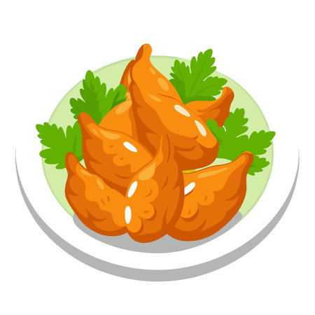 Delicious crispy honey Mustard chicken wings garnished with fresh cilantro, great for appetizers or . AI generated. Vector iconのイラスト素材