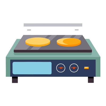 A modern electric griddle with adjustable temperature settings, ready for breakfast preparation on a. AI generated. Vector iconのイラスト素材