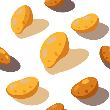 A background of potato skins, each with its shadow, scattered across the canvas in an elegant displa. AI generated. Vector iconのイラスト素材