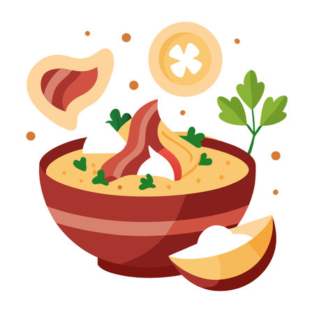 A mouthwatering display of culinary artistry - a bowl of roasted garlic, bacon and parmesan potatoes. AI generated. Vector iconのイラスト素材