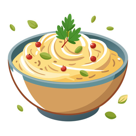 A delicious bowl of creamy pasta garnished with herbs and spices, perfect for an elegant dinner sett. AI generated. Vector iconのイラスト素材