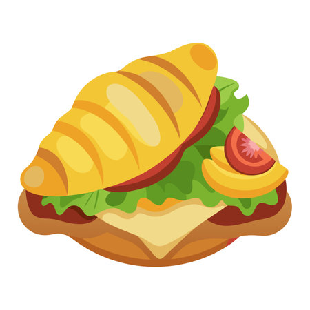 Croissant sandwich breakfast with scrambled egg crispy bacon and mashed avocado. with copy space ima. AI generated. Vector iconのイラスト素材