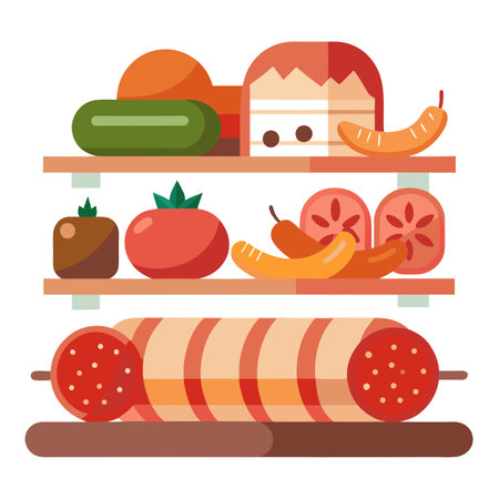 Fresh organic meat food on a shelf in a supermarket, Variety Shopping in a supermarket meat, sausage. AI generated. Vector iconのイラスト素材