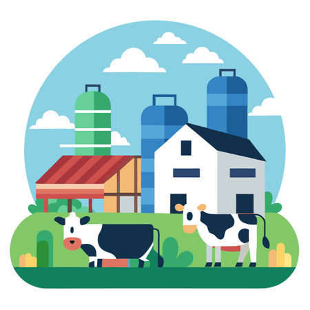 Dairy factory farm cows. AI generated. Vector iconのイラスト素材