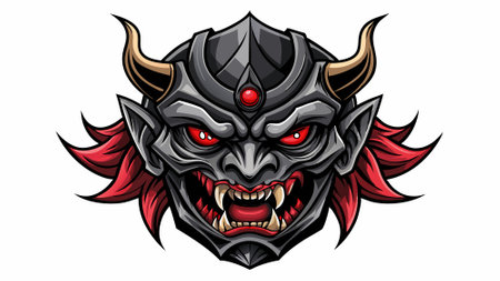 A black metallic oni Demon face mask isolated on a white background. AI generated. Vector iconのイラスト素材