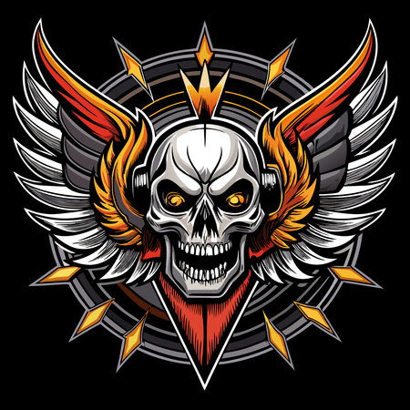 A skull with wings and a skull head on a black background with lightning bolts and a skull in the center of the image is a skull. . AI generated. Vector iconのイラスト素材