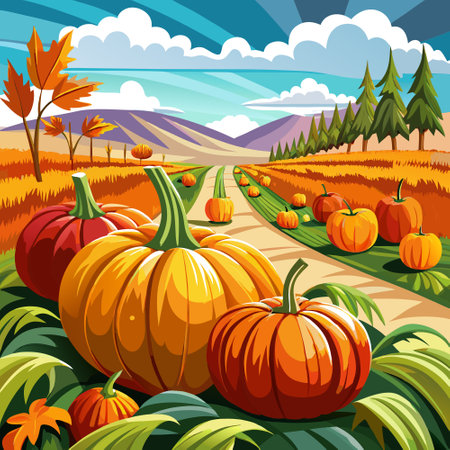 Autumn pumpkins on the field. Created using technology.. AI generated. Vector iconのイラスト素材