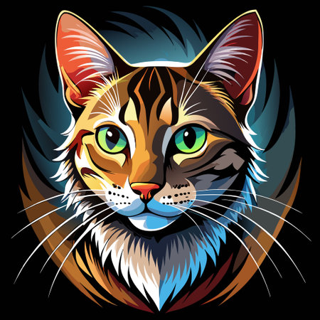 Backlit cat portrait on black background with space for text. AI generated. Vector iconのイラスト素材