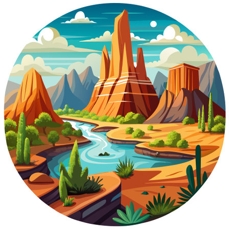 Cartoon illustration of Big Bend National Park Texas. AI generated. Vector iconのイラスト素材