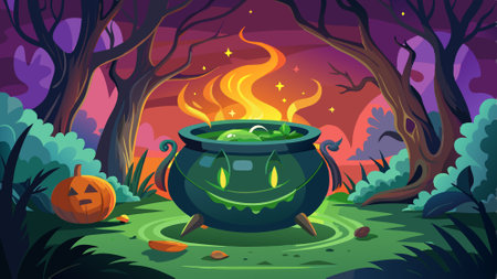 Cauldron Spooky Halloween Cauldron with Smoke. AI generated. Vector iconのイラスト素材