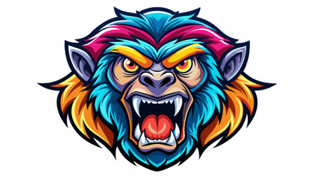 Colorful angry monkey head mascot logo isolated on white background. AI generated. Vector iconのイラスト素材