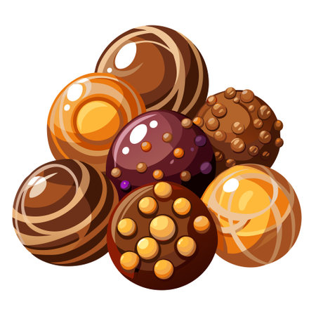 Different chocolate balls are isolated on a white background. Minimal candy food concept.Creative dessert idea.. AI generated. Vector iconのイラスト素材