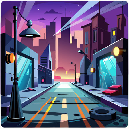 Dark street, asphalt abstract dark background, empty dark scene, neon light, spotlights The concrete floor and studio room with smoke. AI generated. Vector iconのイラスト素材