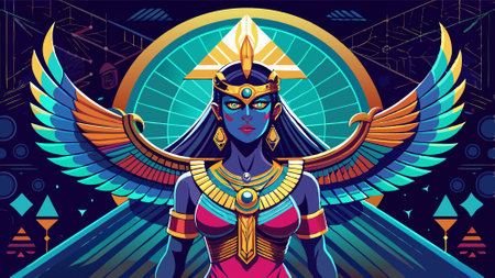 Egyptian Goddess Isis, Image of Isis in Afrofuturistic Style. AI generated. Vector iconのイラスト素材