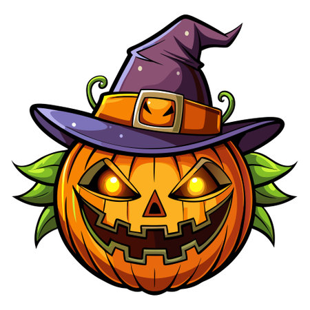 A halloween pumpkin wearing a witch hat. image.. AI generated. Vector iconのイラスト素材