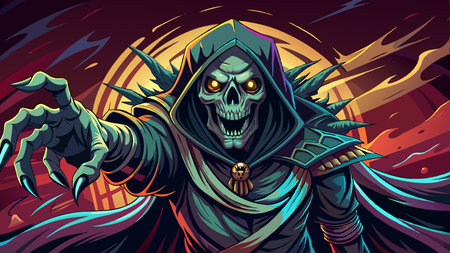 Grim reaper reaching towards the camera over dark background, AI. AI generated. Vector icon
