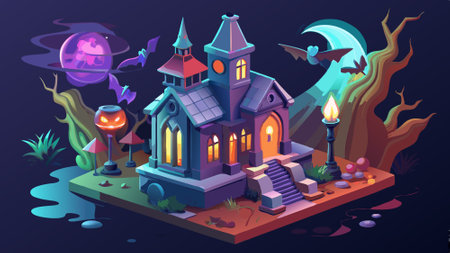 Floating Ghost in an Asylum Halloween Dark Film Grain Analogue Aesthetic Gothic Building with Ghost Hunters Camera Flash 3d illustration render. AI generated. Vector iconのイラスト素材