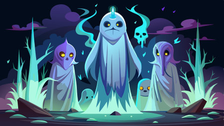 Ghostly apparitions a isolated on a transparent background, . AI generated. Vector iconのイラスト素材