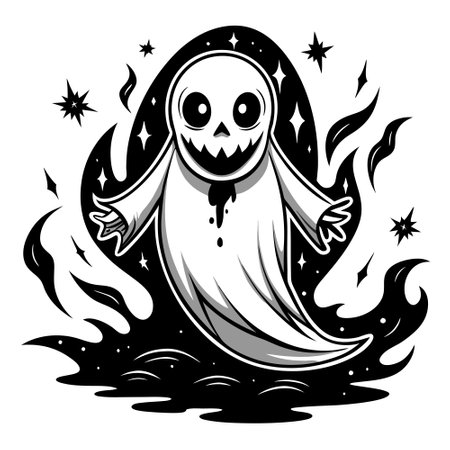Floating ghoast in stencil-art style, black and white, . AI generated. Vector iconのイラスト素材