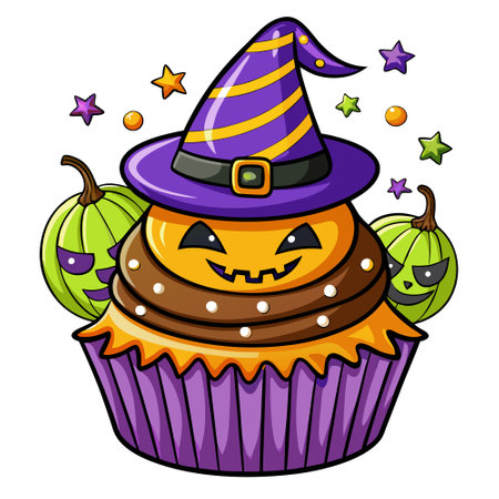 Halloween cupcakes with witch hat frosting. AI generated. Vector iconのイラスト素材