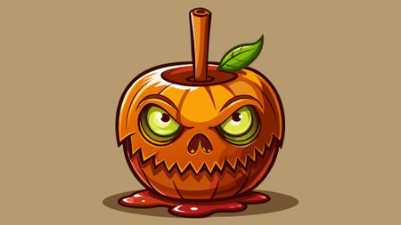 Halloween caramel apple, png file of isolated cutout object with shadow on transparent background.. AI generated. Vector iconのイラスト素材