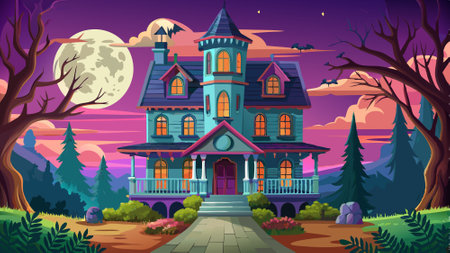 Halloween. Haunted victorian house. Digital illustration, created with . AI generated. Vector iconのイラスト素材