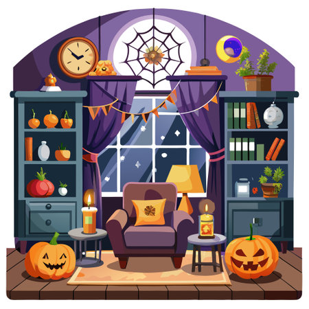 Halloween,living room background/Various living room backgrounds. AI generated. Vector iconのイラスト素材