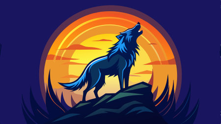 Howling wolf icon illustration, howling wolf silhouette logo svg vector. AI generated. Vector icon