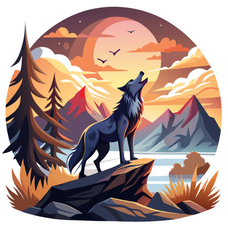 Lone wolf howls in the deteriorating wilderness, searching for a mate. . AI generated. Vector icon