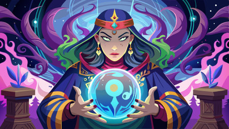 Magic crystal ball in the hands witch fortune teller, the theme of mysticism, occult and paranormal. AI generated. Vector iconのイラスト素材