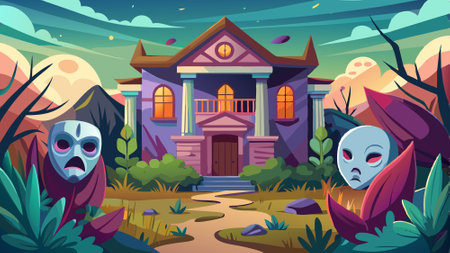 Masks of Intrigue. Abandoned House Wonders. AI generated. Vector iconのイラスト素材
