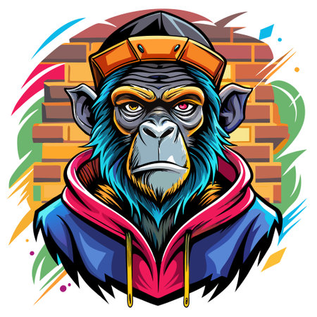 Monkey, gorella, graffiti on the wall. backgroumg, vector, ptrait, . AI generated. Vector iconのイラスト素材